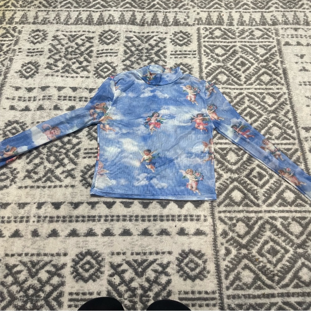 Blue Mesh Angel Crop Top